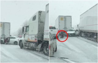 VIDEO: Žena málem skončila pod koly kamionu. Z&nbsp;těchto záběrů mrazí