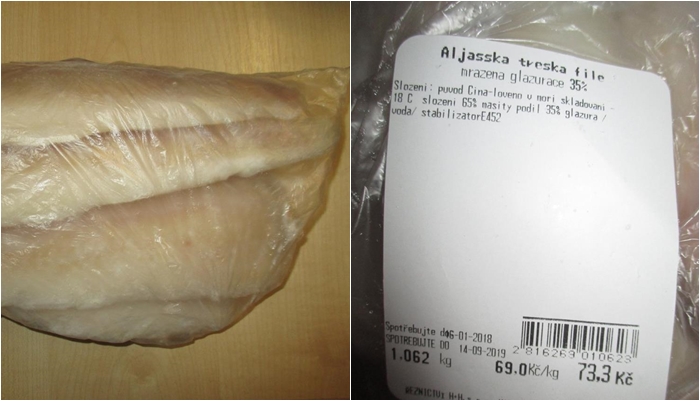 Samá voda, samá voda. Ve filetech tresky bylo pouhých 25% masa