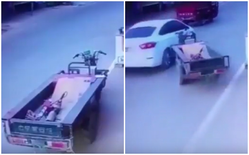 VIDEO: Vozík sám od sebe narazil do automobilu. Prý za to může duch!