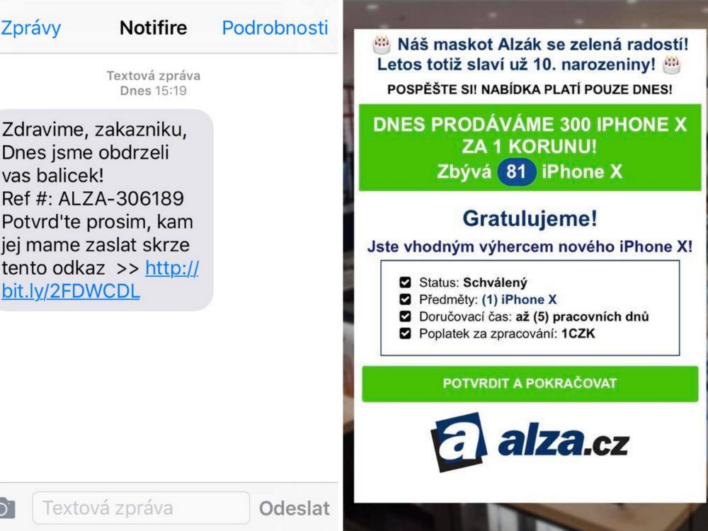 FOTO: Nový iPhone za korunu? Alza varuje před falešnými SMS