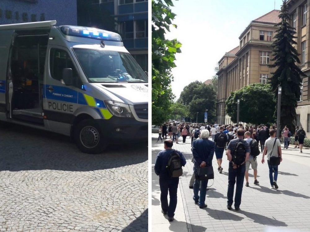 FOTO: Policie evakuovala z ČVUT tisíce lidí kvůli hlášení o bombě. Pyrotechnik nic nenašel