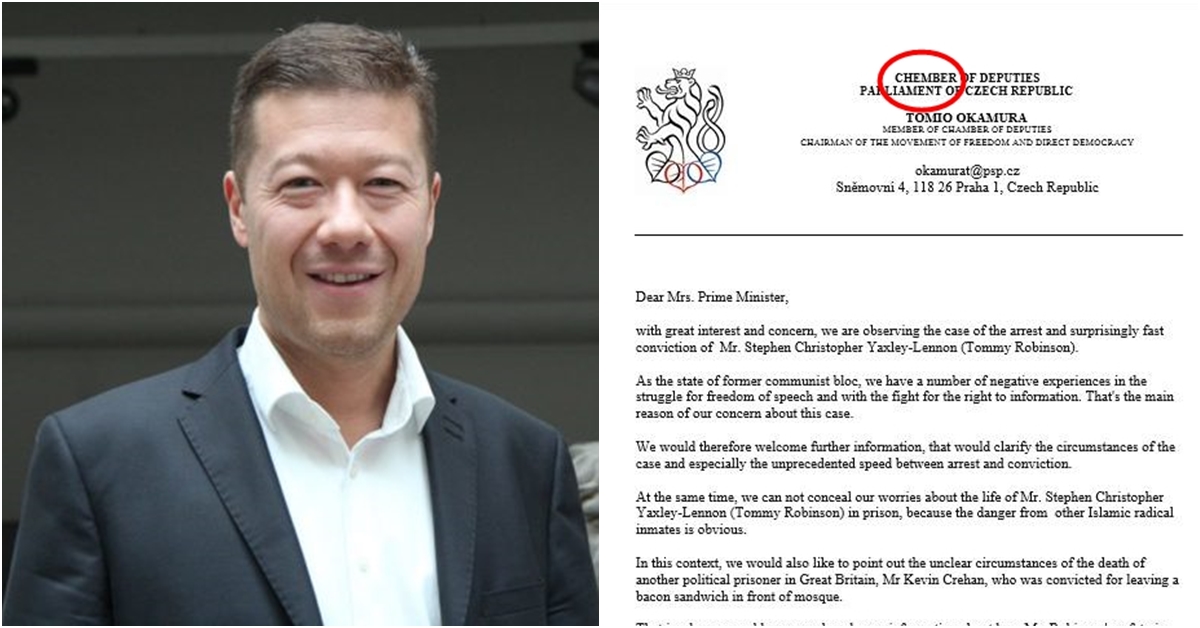 Tomio Okamura napsal dopis britské premiérce. Vloudila se mu tam chybka!
