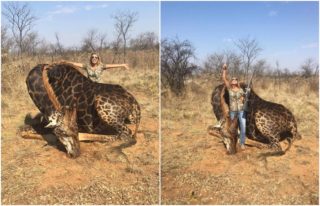 Žena zabila žirafu a&nbsp;hrdě se s&nbsp;ní fotila. Je to neandrtálec, nadávají jí lidé