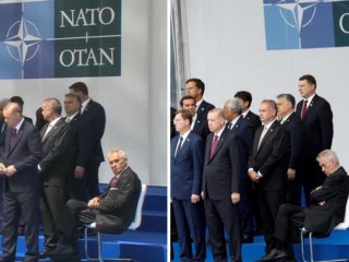 FOTO: Zeman se nevešel na&nbsp;fotku lídrů NATO. Seděl stranou