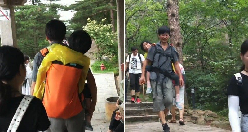 Manžel nese svou ženu při&nbsp;výletech na&nbsp;zádech, nemůže totiž chodit