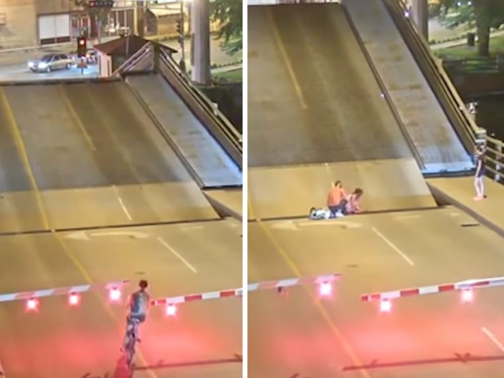 VIDEO: Cyklistka nerespektovala výstražná světla. Vjela přímo do díry