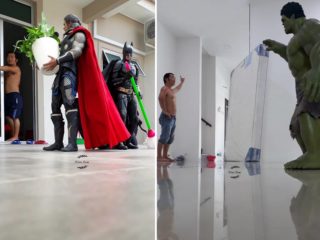 GALERIE: Muž vytváří vtipné fotky se superhrdiny. Jak to dělá?