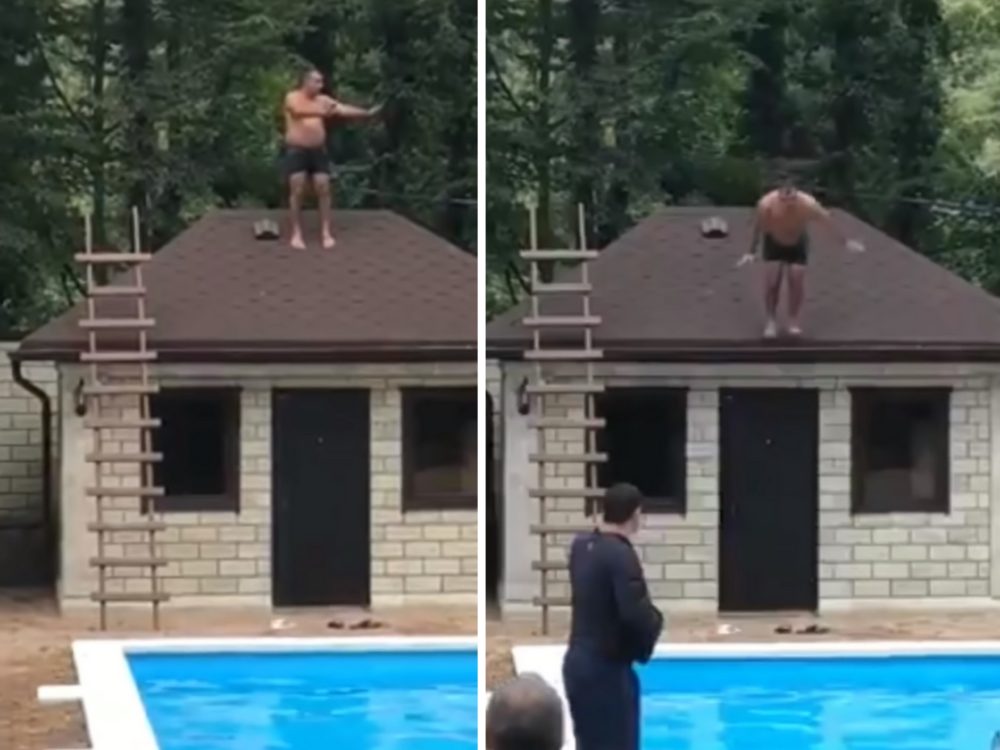 Muž chtěl ze střechy skočit do vody. Z tohoto VIDEA mrazí
