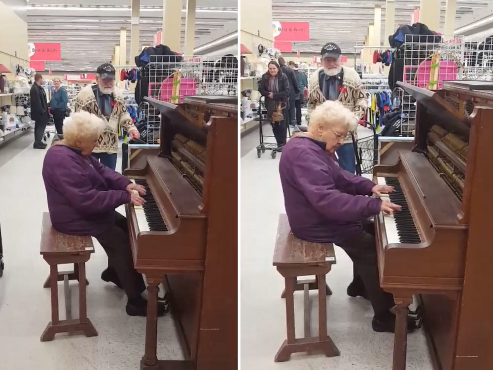 VIDEO: 84letá seniorka válí na&nbsp;klavír v&nbsp;obchodě. Nakupující se nestačili divit
