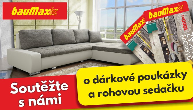 Vyhrajte v&nbsp;pořadu Frekvence 1 dárkové poukazy v&nbsp;hodnotě 3&nbsp;000,- Kč do kamenných prodejen Baumax a&nbsp;v&nbsp;pátek sedací soupravu v&nbsp;hodnotě 12.000,- Kč!