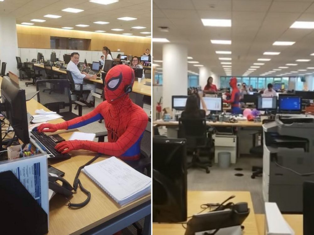 FOTO: Netradiční loučení! Muž se poslední den v&nbsp;práci převlékl za Spider-Mana