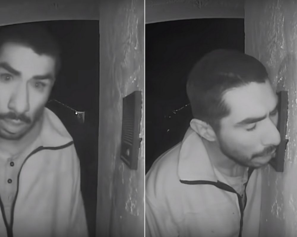 VIDEO: To se jen tak nevidí! Muž stál před domem a tři hodiny lízal zvonek u dveří