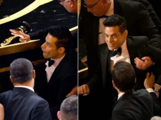 VIDEO: Bujará oslava oscarového Maleka? Představitel Freddieho Mercuryho spadl z&nbsp;pódia