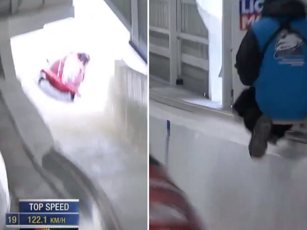 VIDEO: Muž se jen o vlásek vyhnul závodnímu bobu! Posádka jela více jak stokilometrovou rychlostí
