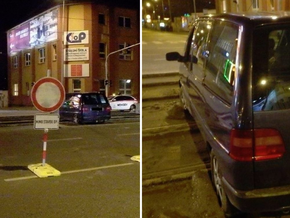 FOTO: Podnapilý muž chtěl přejet přes čerstvě zabetonovaný tramvajový pás. Nepovedlo se mu to