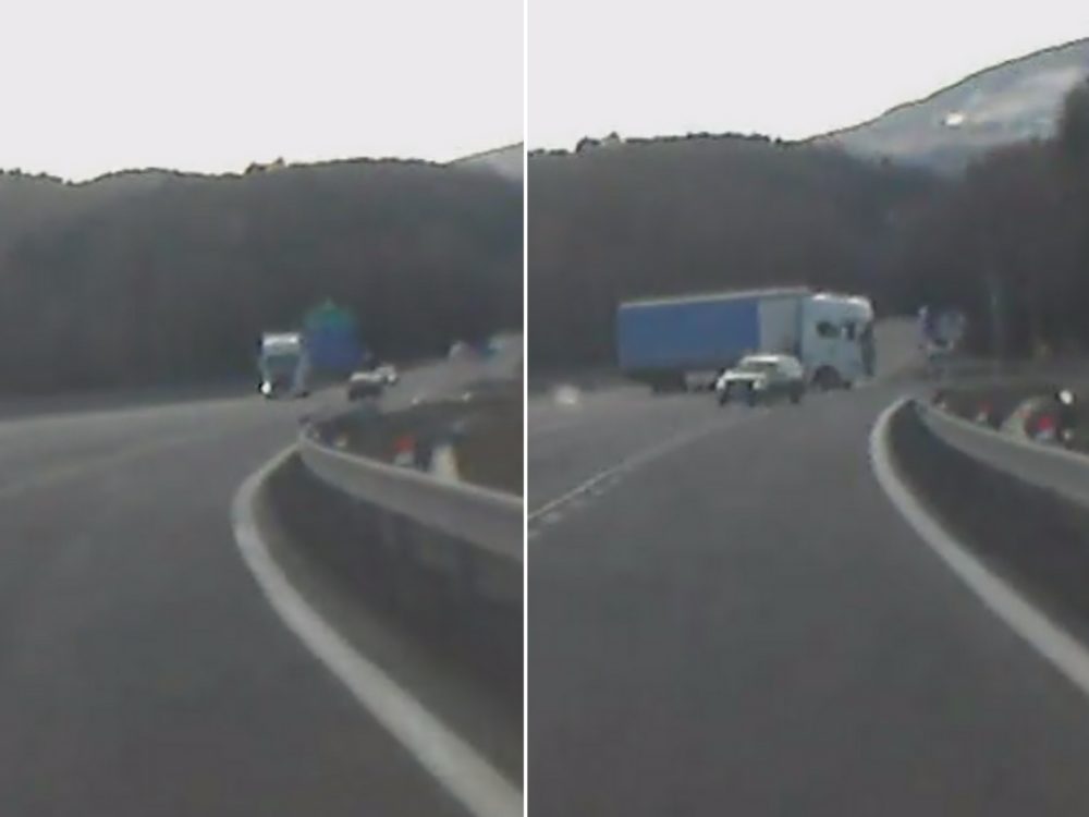 VIDEO: Bezohledná jízda kamionu! Šofér odbočil přes dvě plné čáry, málem srazil osobní auto