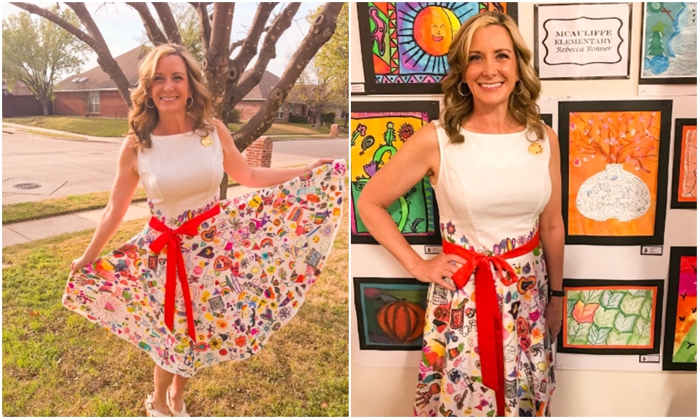 FOTO: Učitelka si nechala sukni pokreslit od studentů. Výsledek je krásný!