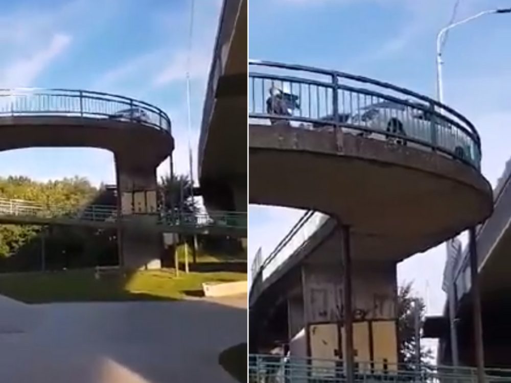 Velký omyl! Řidič vjel s&nbsp;vozem na&nbsp;pěší lávku