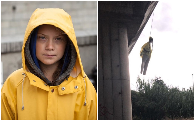Oběšená figurína Grety Thunberg šokovala Itálii. Případ řeší policie