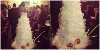 Nevěsta si k&nbsp;vlečce připevnila vlastní dítě. Nehorázné, kritizují lidé