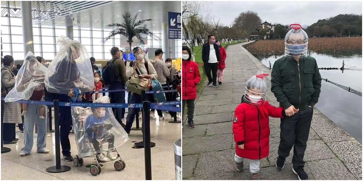 Extrémní doba si žádá extrémní řešení. Lidé kvůli koronaviru chodí s kanystry na hlavě