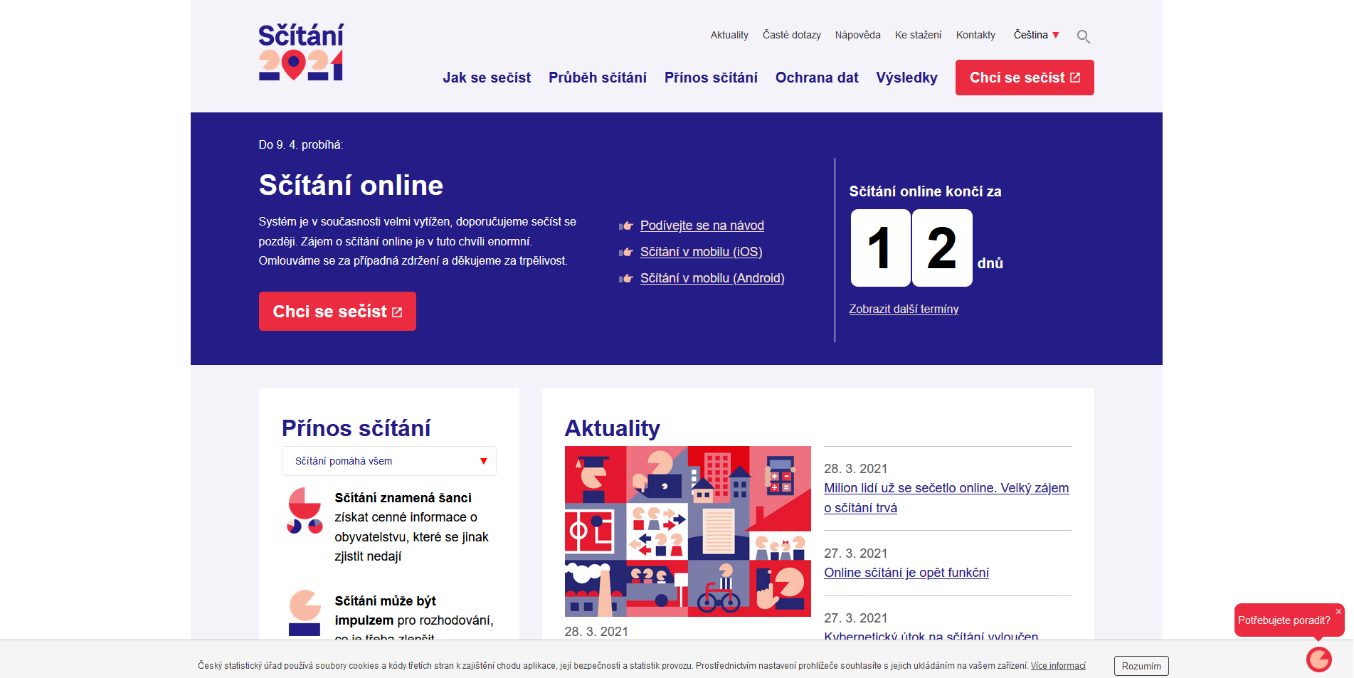 ČSÚ po sobotním výpadku systému prodloužil on-line sčítání lidu do 11. května