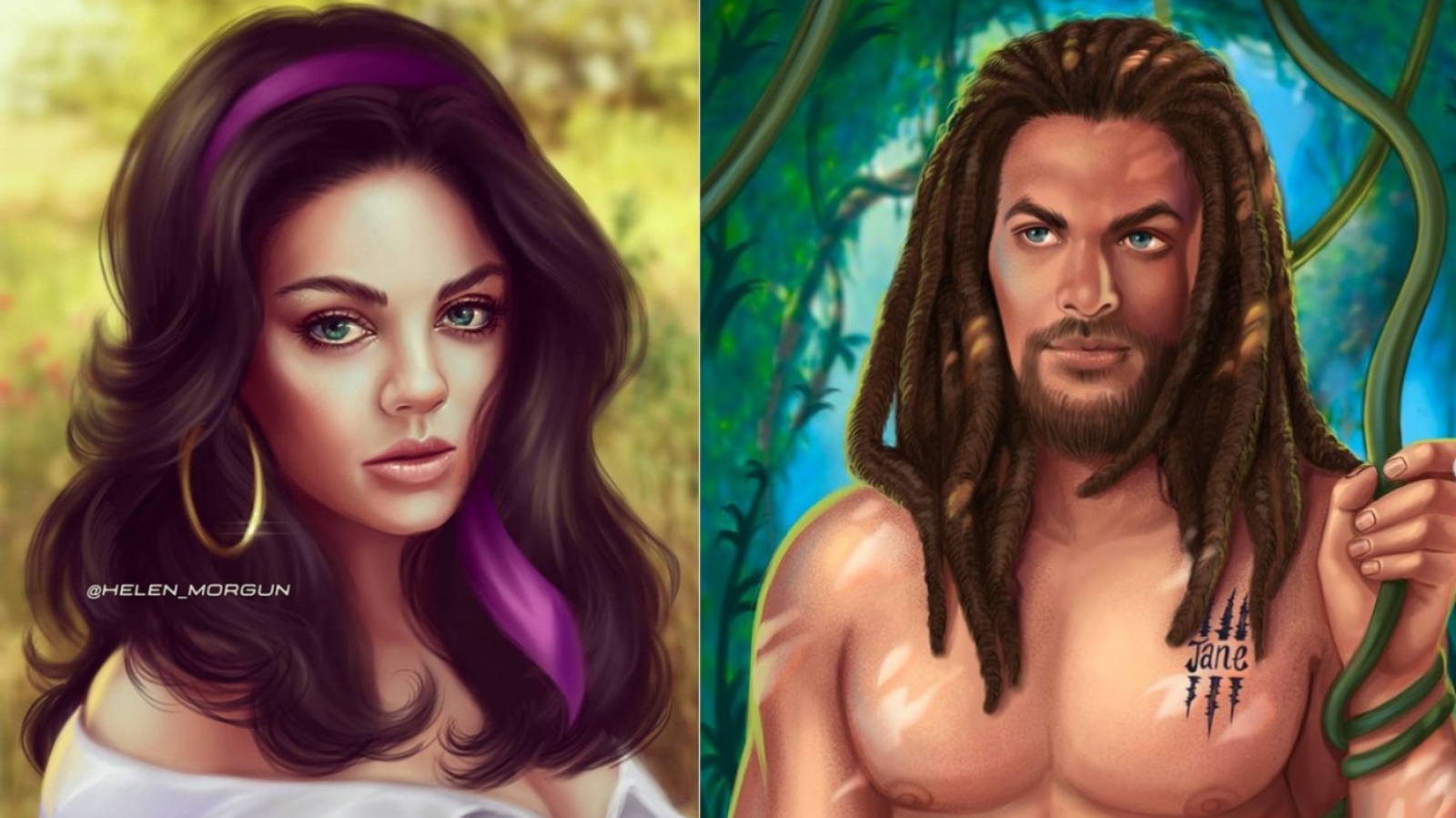 Megan Fox jako Megara a Brad Pitt jako John Smith. Jak by vypadaly celebrity jako Disney postavy?