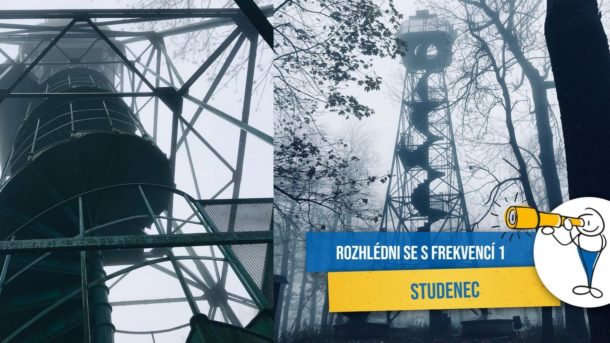 Na vrcholu Studenec stojí rozhledna, která letěla vrtulníkem