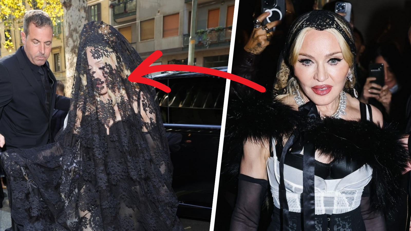 Kdo se ukrývá pod závěsem? Madonna! Zpěvačka na&nbsp;Fashion Weeku opět nezklamala