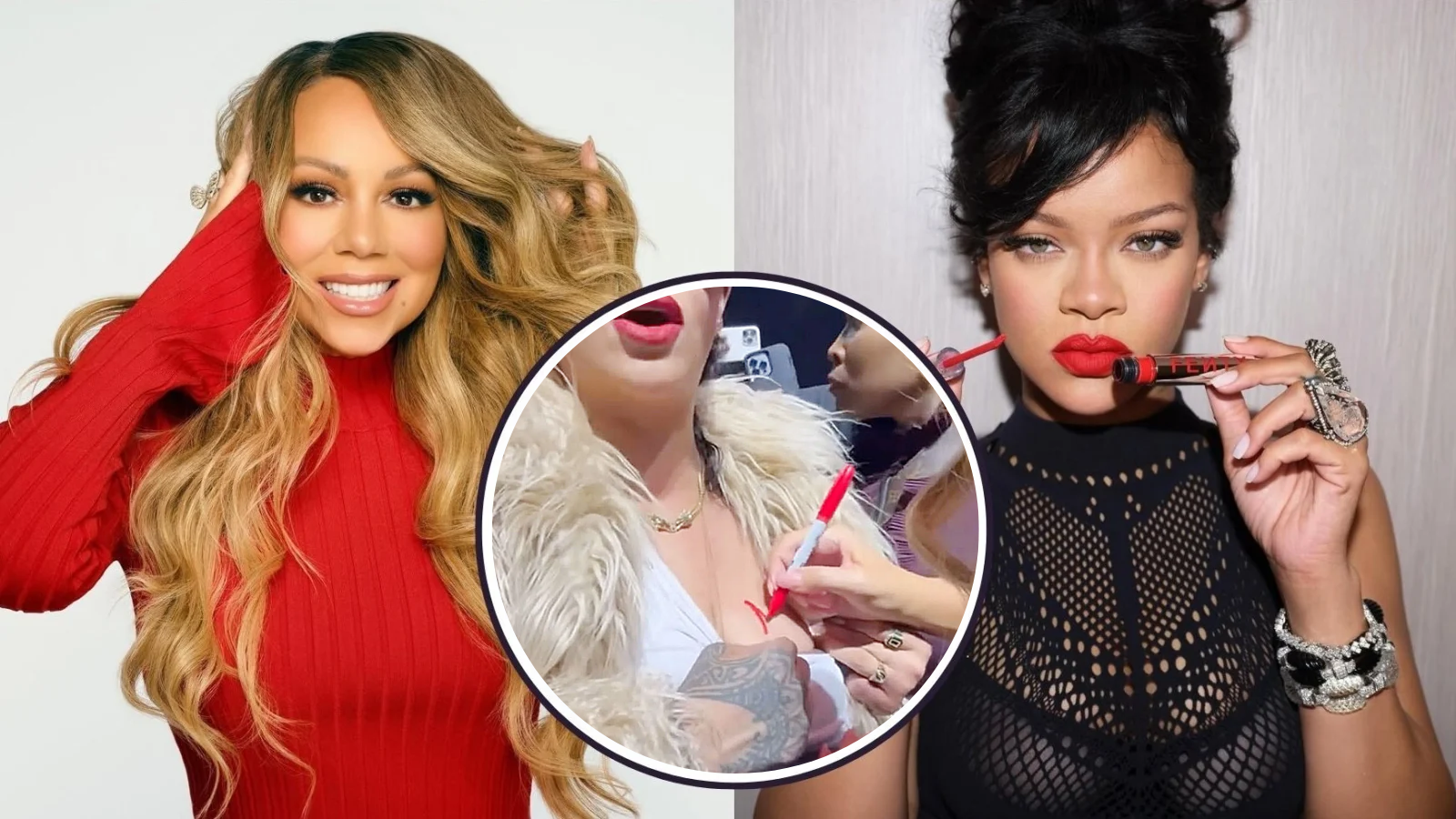 Vánoční moment roku: Rihanna si nechala podepsat dekolt od Mariah Carey