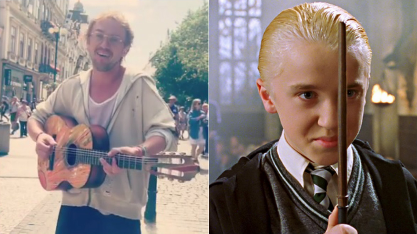 VIDEO: Draco Malfoy z Harryho Pottera hrál v centru Prahy na kytaru, nikdo ho nepoznal