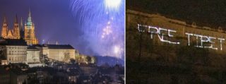 FOTO: Čínská návštěva – ohňostroj na&nbsp;počest, projekce na&nbsp;Hrad jako protest!