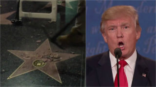 Trumpovu hvězdu na&nbsp;chodníku slávy rozmlátil vandal krumpáčem. Všechno natočily kamery