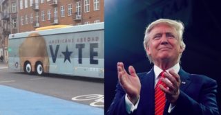 FOTO:  Oči jako pneumatiky! Po&nbsp;Kodani jezdí autobus zesměšňující Trumpa