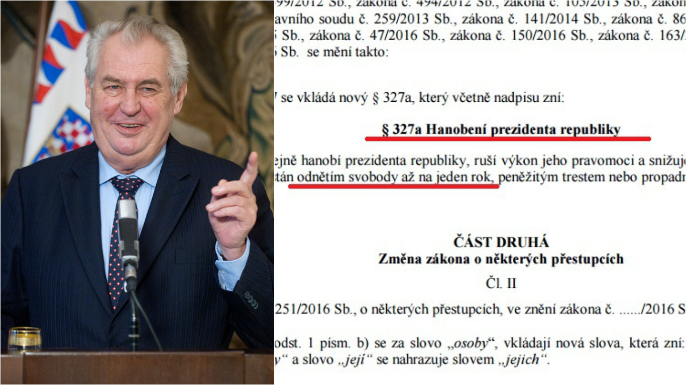 Poslanci chtějí trestat hanobení prezidenta. Za urážku hrozí až rok vězení!