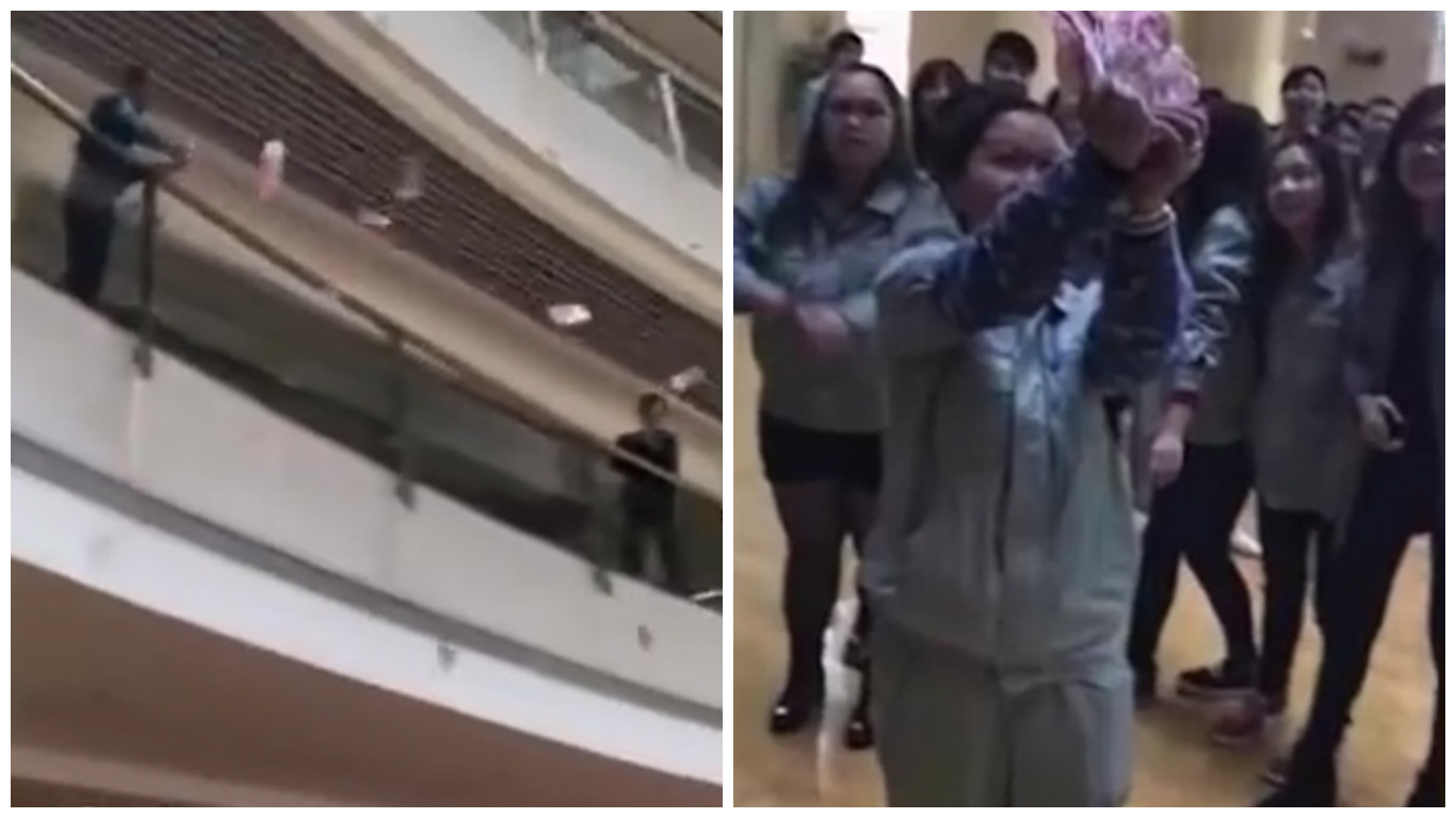 VIDEO: Šéf vítá zaměstnance originálním způsobem. Balíky peněz létají vzduchem!