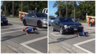 VIDEO: Tohle nezkoušejte! Mladíci dělají kliky na&nbsp;silnici v&nbsp;dopravní špičce. Jak je to možné?