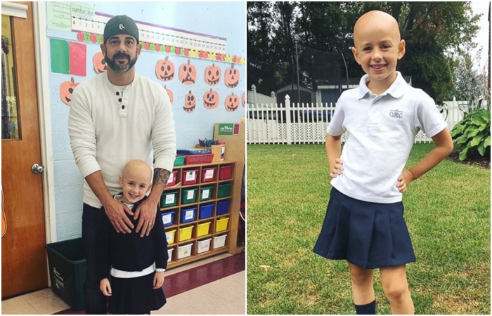 Palec nahoru! Táta si oholil hlavu, aby se jeho nemocná holčička cítila lépe