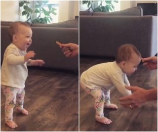 Pro křupku všechno! Tatínek zachytil dojemné první krůčky své dcery. VIDEO