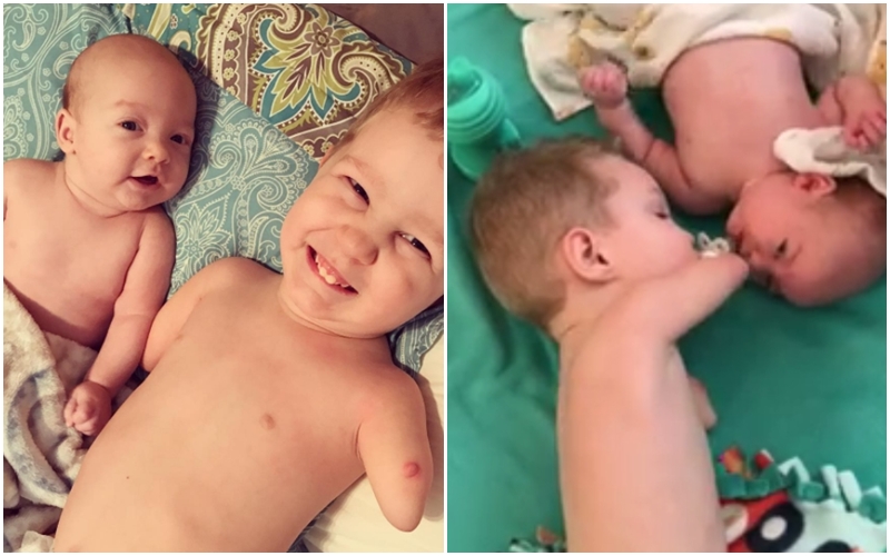 Nemá ručičky, to mu ale nebrání pomoci bráškovi. Maminka zachytila dojemný okamžik mezi sourozenci