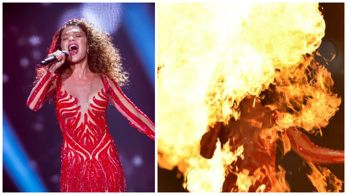 VIDEO: Zpěvačku na Eurovizi pohltily plameny! Naštěstí šlo jen o optický klam