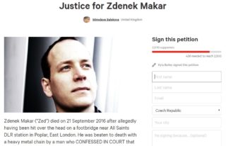PETICE: Lidé žádají spravedlnost pro&nbsp;Čecha zabitého v&nbsp;Londýně
