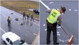 VIDEO: Peníze (ne)padají z&nbsp;nebe! Záplava bankovek zablokovala provoz na&nbsp;dálnici