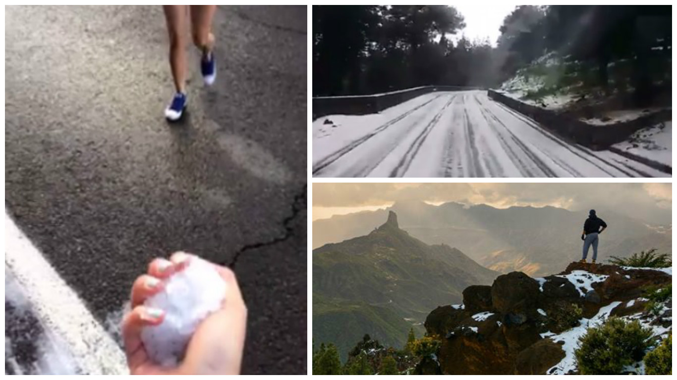 To je ale nadělení! Turisty na&nbsp;Kanárech překvapilo krupobití a&nbsp;sníh. VIDEO