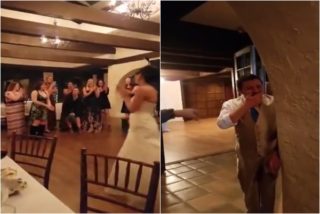 VIDEO: Žena chytila na&nbsp;svatbě kytici. Reakce jejího vyděšeného přítele vás pobaví