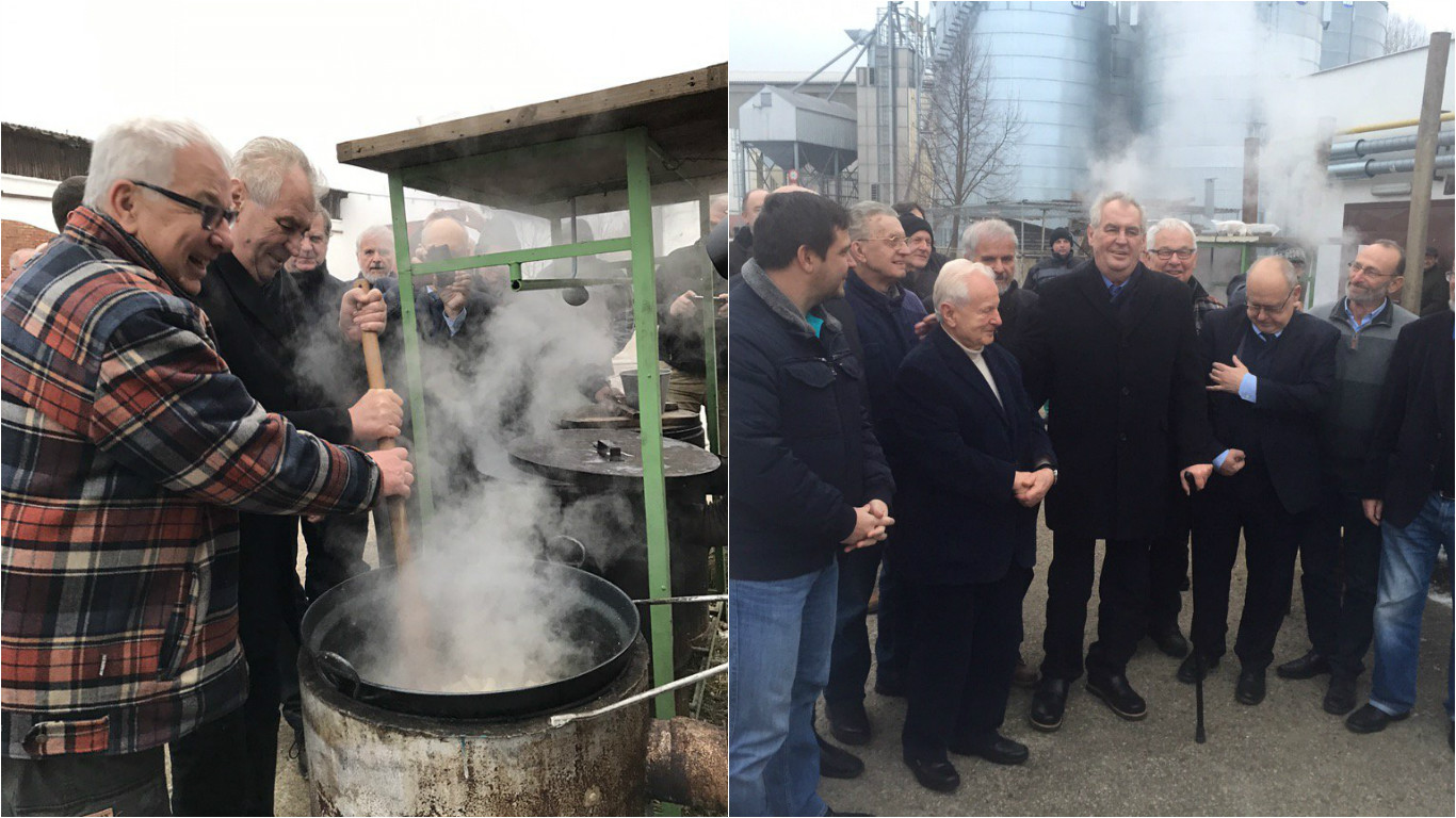 Prezident Zeman na zabijačce. „První a poslední úspěšná vláda“ se sešla nad gulášem a ovarem